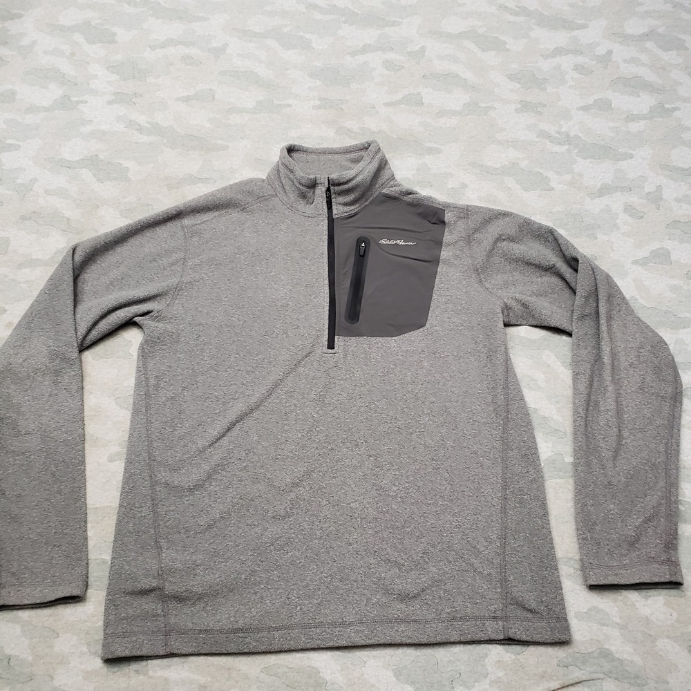 Eddie Bauer Shirt Mens Medium Gray Forst Ascent Quarter Zip Long Sleeve Fleece